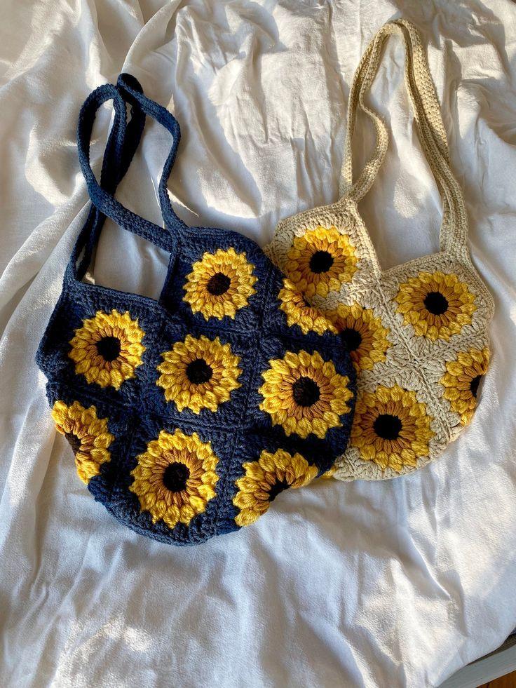 Hand-Crocheted Sunflower Tote Bag - Each