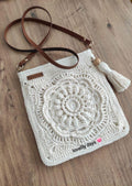 Hand Crochet Crossbody White Bag with Belt