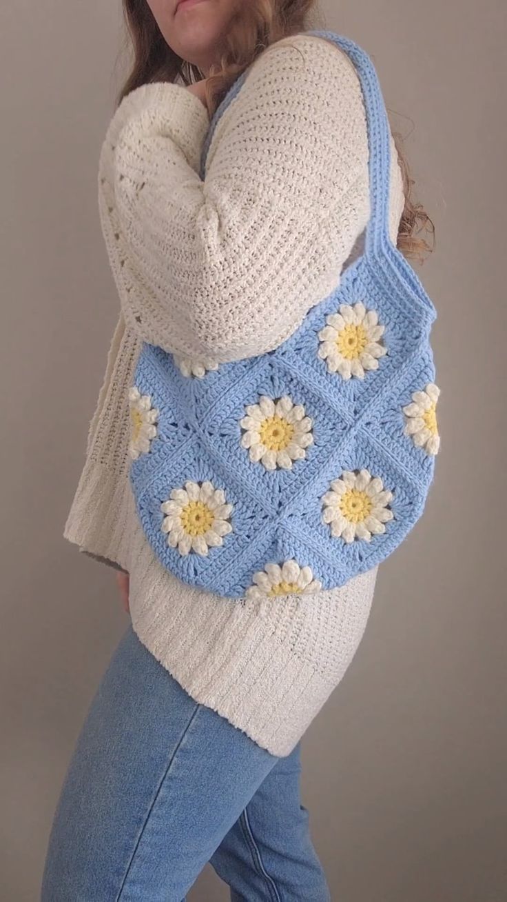 Hand-Crocheted Sunflower Tote Bag - Each