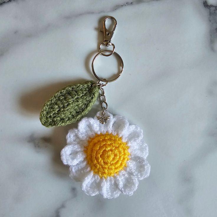 Hand Crocheted Daisy Key chain