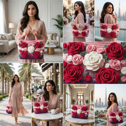 Hand Crochet Rose Hand Bag