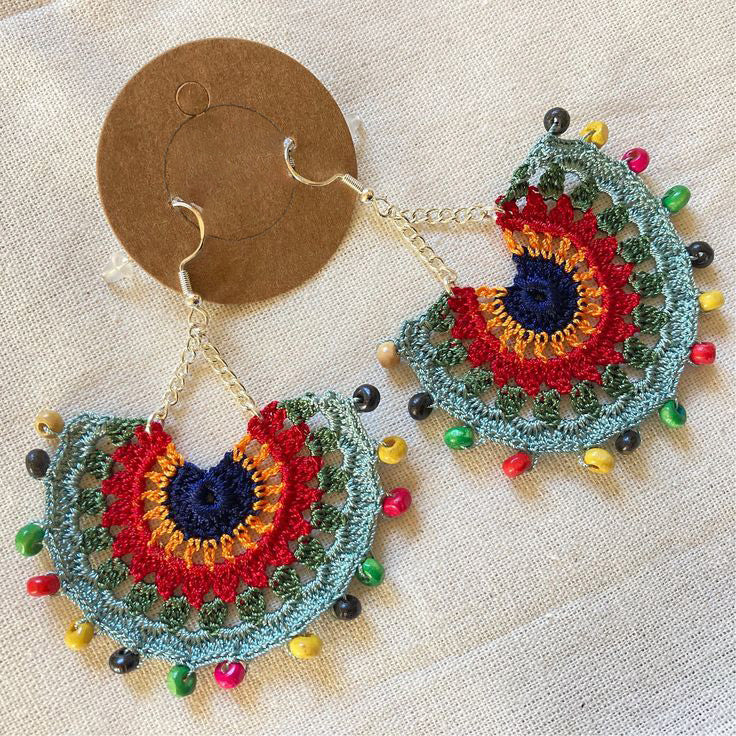 Hand Crocheted Beaded Circular Earrings