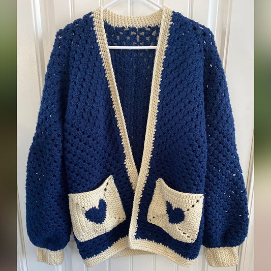 Hand Crocheted Blue Open Cardigan