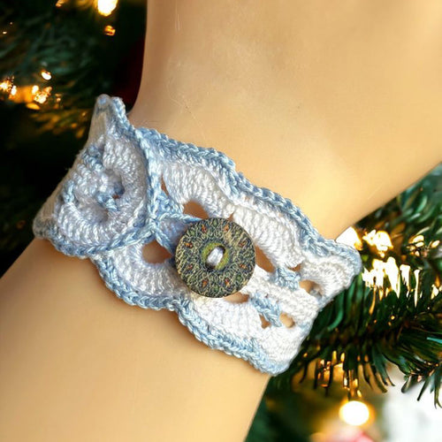 Hand Crocheted Light Blue Cuff Bracelet