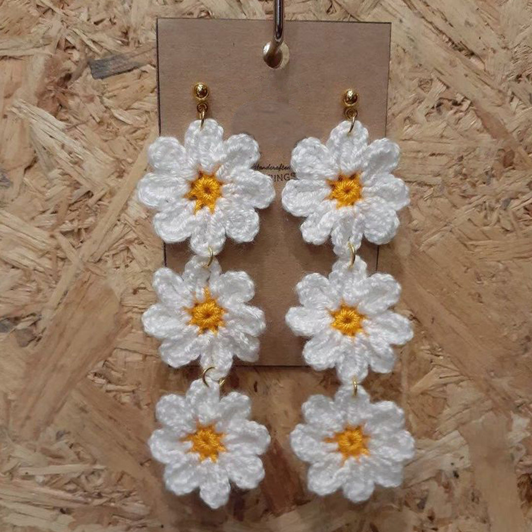 Hand Crocheted Daisy Flower Chain Earrings