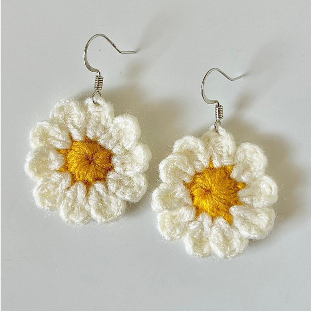 Hand Crocheted Daisy Flower Earrings