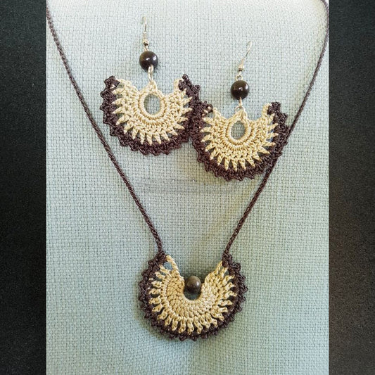 Hand Crocheted Green Earrings and Necklace Set