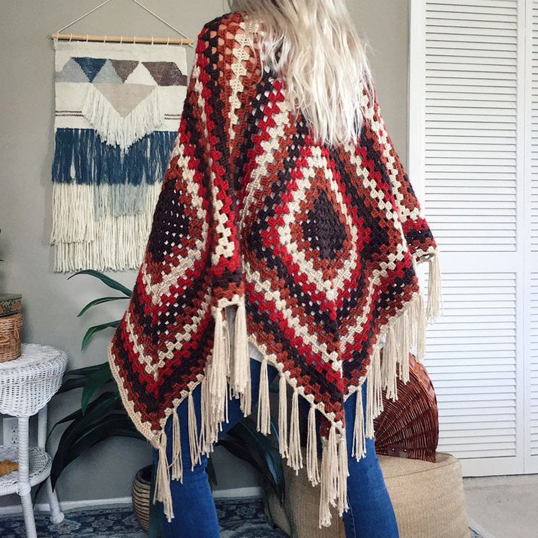 Hand Crocheted Granny Square Cape Shawl