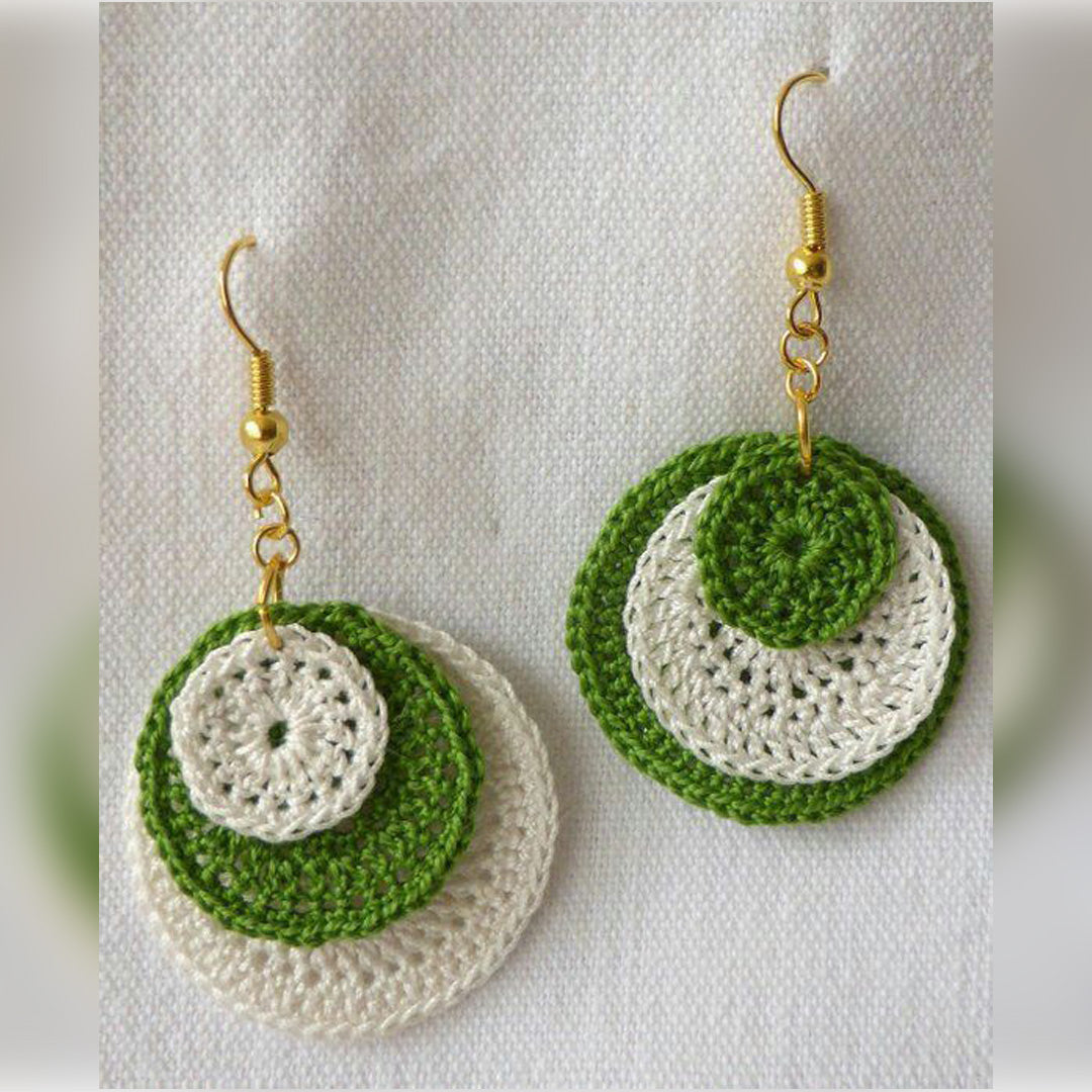 Hand Crocheted Green Rounds Earrings