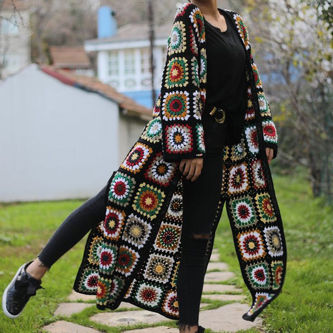 Hand Crocheted Multicolor Long Cape