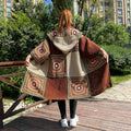Hand Crocheted Oversized Hippie Coat with Hoodie – Brown Shades