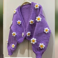 Hand Crocheted Purple Daisy Flower Cropped Cardigan