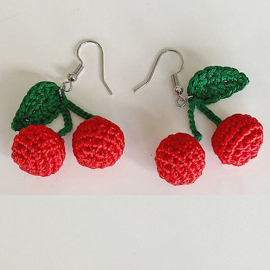 Hand Crocheted Red Berries Earrings