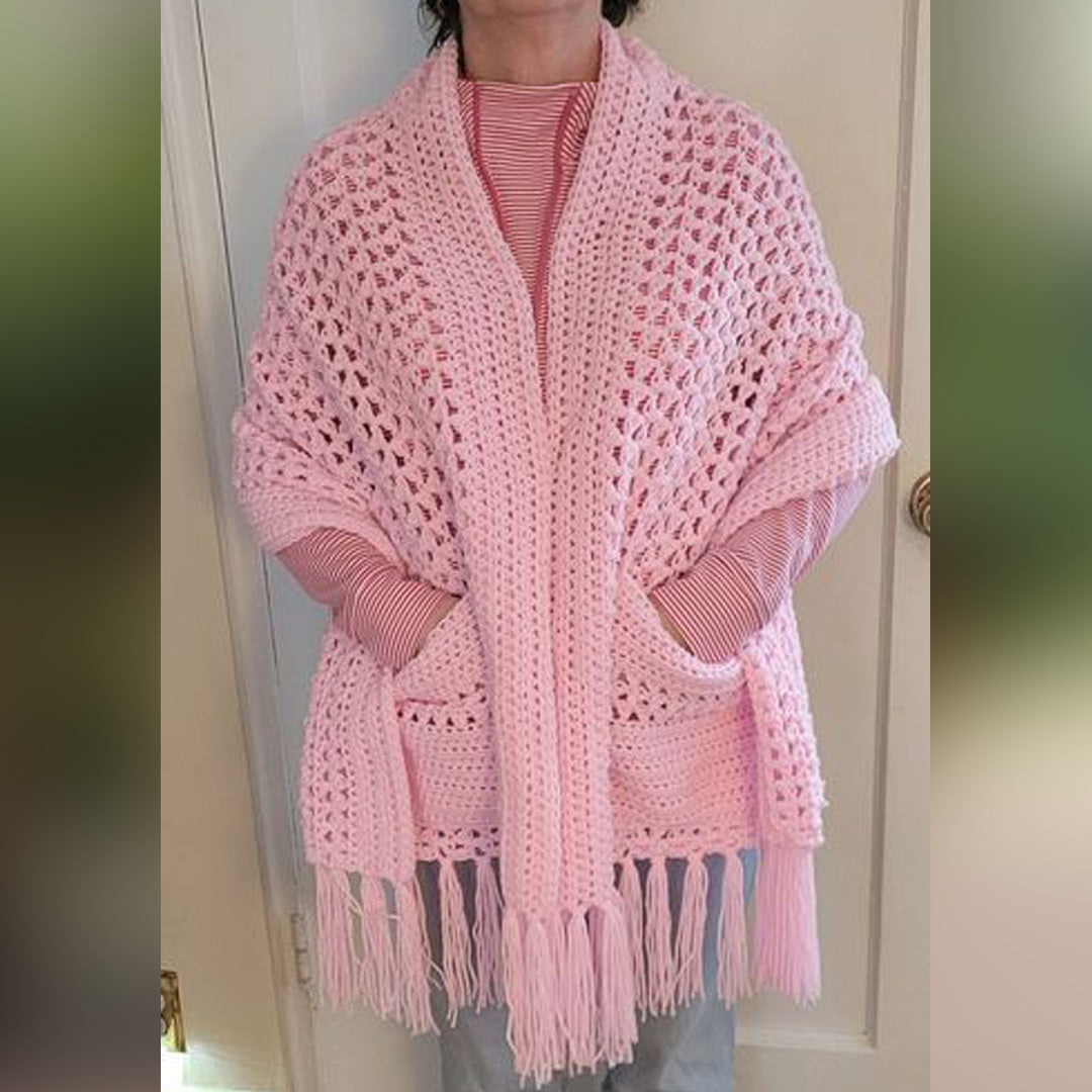 Hand Crocheted Shawl with Pockets