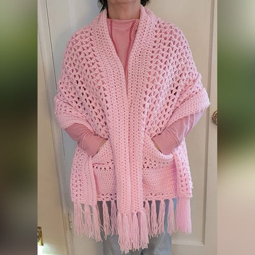 Hand Crocheted Shawl with Pockets