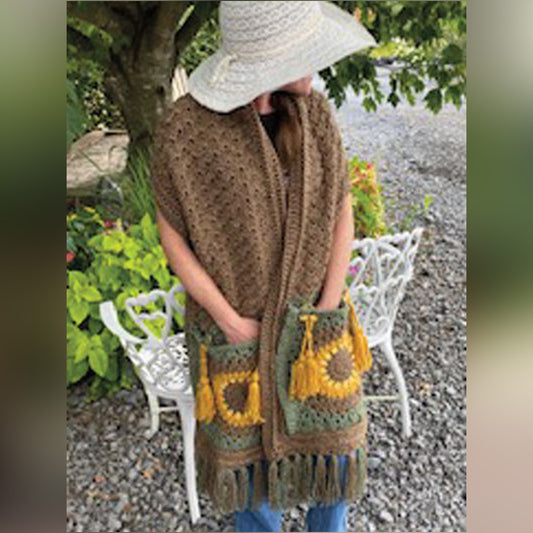 Hand Crocheted Sunflower Pocket Shawl