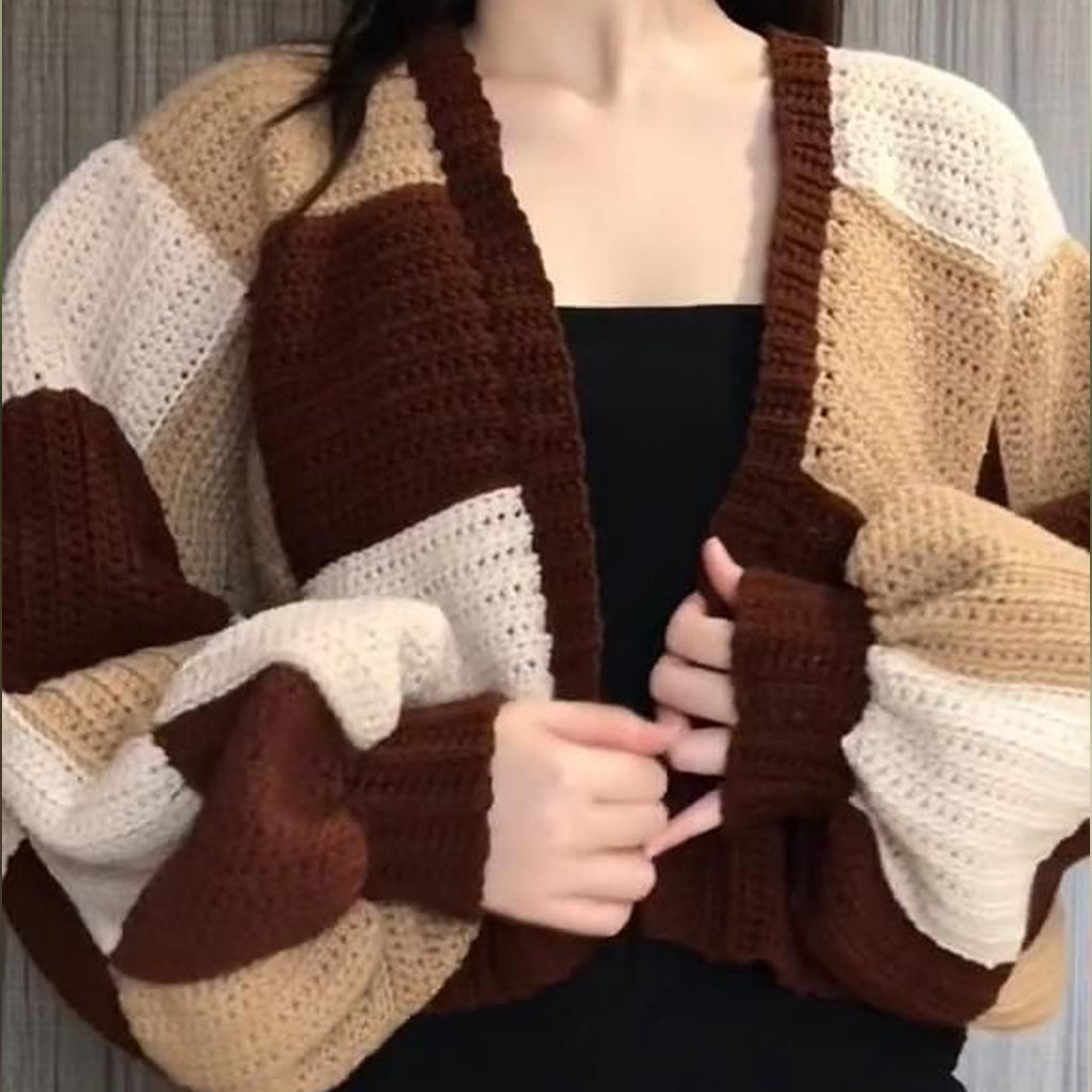 Hand Crocheted Square Patch Cropped Cardigan with Baggie Sleeves