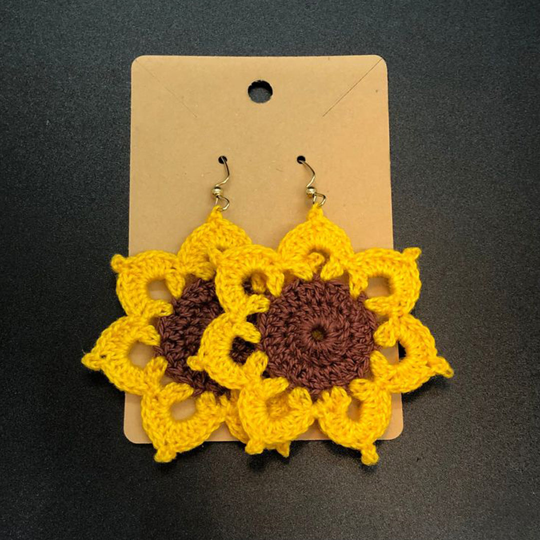 Hand Crocheted Sunflower Earrings