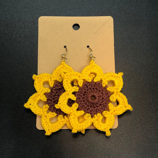 Hand Crocheted Sunflower Earrings