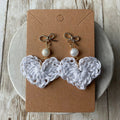 Hand Crocheted White Heart Earrings