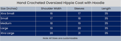 Hand Crocheted Oversized Hippie Coat with Hoodie