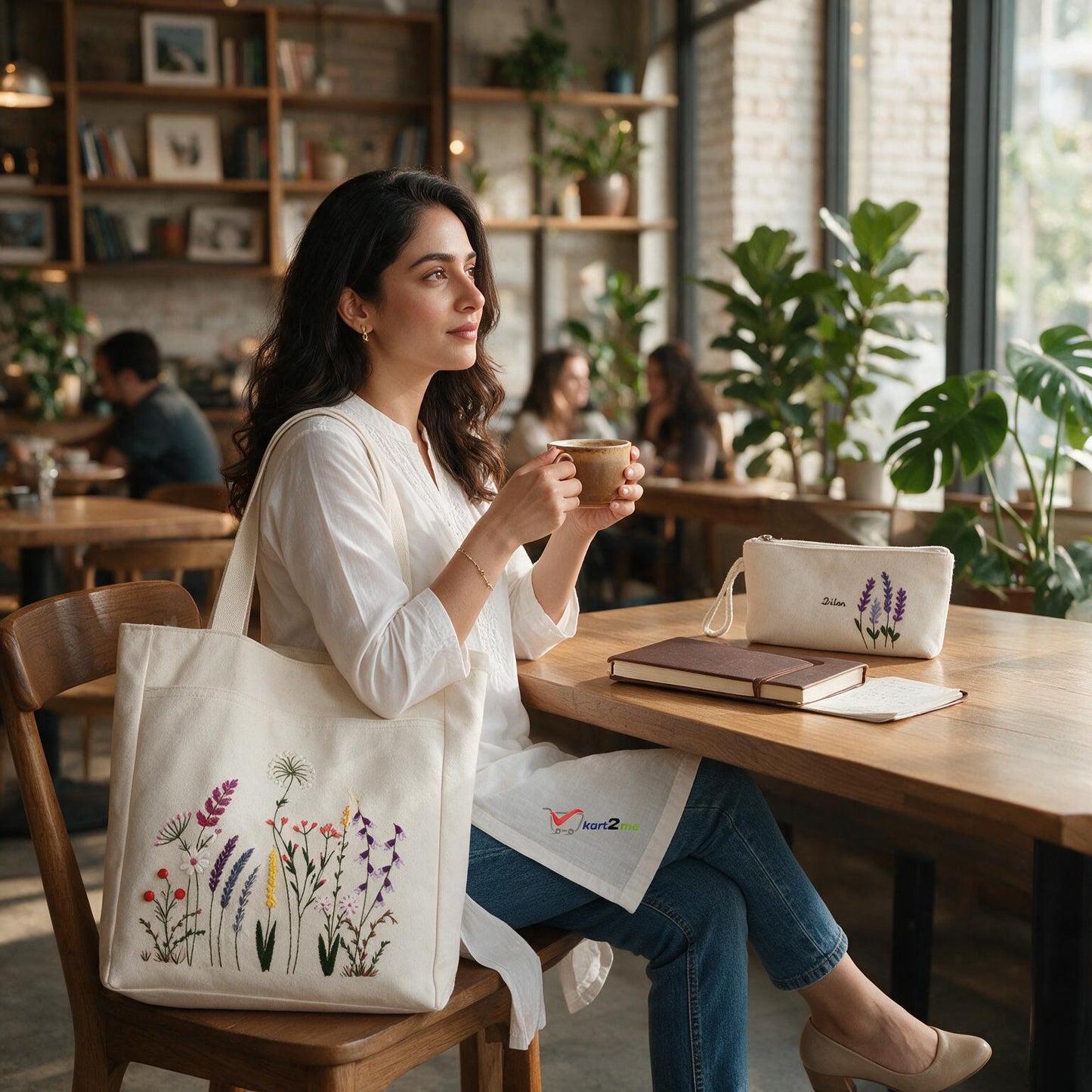 Hand Embroidered Wildflower Tote & Pouch Set