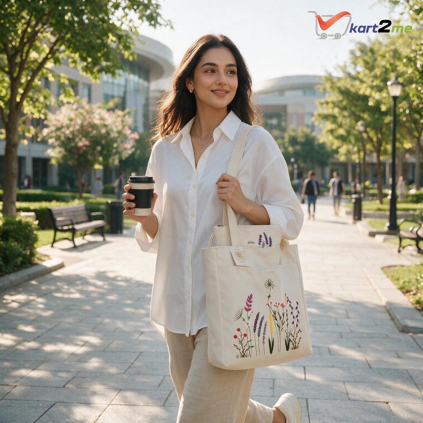 Hand Embroidered Wildflower Tote & Pouch Set